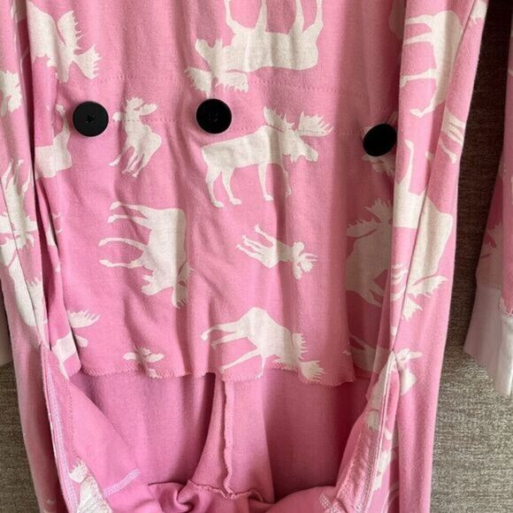 Lazy One Womens Pajamas One Piece Jumpsuit Pink XL Moose Print Flap Jack Cotton - Picture 9 of 14